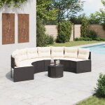 Vidaxl canap� de jardin table coussins demi - rond noir r�sine tress�e