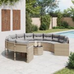 Vidaxl canapé de jardin avec table coussins rond beige résine tressée Vidaxl canapé de jardin avec table coussins rond beige résine tressée