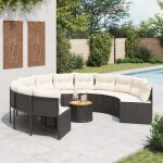 Vidaxl canap� de jardin avec table coussins rond noir r�sine tress�e