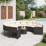 Vidaxl canap� de jardin avec table coussins rond noir r�sine tress�e