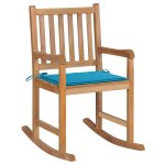Vidaxl chaise a bascule avec coussin bleu bois de teck solide Vidaxl chaise a bascule avec coussin bleu bois de teck solide