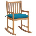 Vidaxl chaise a bascule avec coussin bleu clair bois de teck solide