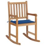 Vidaxl chaise a bascule avec coussin bleu royal bois de teck solide