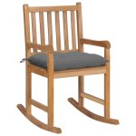 Vidaxl chaise a bascule avec coussin gris bois de teck solide