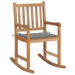 Vidaxl chaise a bascule avec coussin gris bois de teck solide