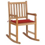 Vidaxl chaise a bascule avec coussin rouge bois de teck solide