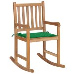 Vidaxl chaise a bascule avec coussin vert bois de teck solide