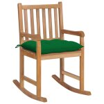 Vidaxl chaise a bascule avec coussin vert bois de teck solide