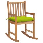 Vidaxl chaise a bascule avec coussin vert vif bois de teck solide