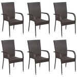 Vidaxl chaises empilables d'ext�rieur 6 pcs r�sine tress�e marron