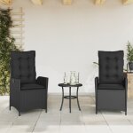 Vidaxl chaises inclinables de jardin lot de 2 et coussins noir rotin