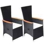 Vidaxl chaise inclinable de jardin 2pc et coussins résine tressée noir Vidaxl chaise inclinable de jardin 2pc et coussins résine tressée noir