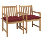 Vidaxl chaises de jardin 2 pcs avec coussins bordeaux teck massif