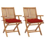Vidaxl chaises de jardin 2 pcs avec coussins rouge bois de teck massif