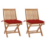 Vidaxl chaises de jardin 2 pcs avec coussins rouge bois de teck massif
