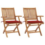 Vidaxl chaises de jardin 2 pcs avec coussins rouge bois de teck massif