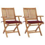 Vidaxl chaises de jardin 2pcs avec coussins rouge bordeaux teck massif
