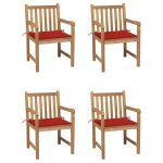 Vidaxl chaises de jardin lot de 4 et coussins rouge bois teck solide