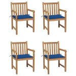 Vidaxl chaises de jardin 4 pcs avec coussins bleu royal bois de teck