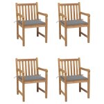 Vidaxl chaises de jardin 4 pcs avec coussins gris bois de teck solide