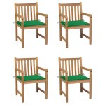 Vidaxl chaises de jardin 4 pcs avec coussins vert bois de teck solide