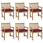 Vidaxl chaises de jardin 6 pcs avec coussins bordeaux teck solide