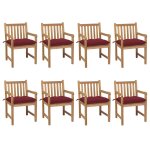 Vidaxl chaises de jardin 8 pcs avec coussins bordeaux teck solide