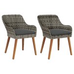 Vidaxl chaises de jardin avec coussins 2 pcs gris poly rattan