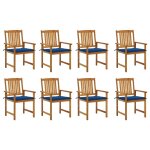 Vidaxl chaises de jardin avec coussins 8 pcs bois d'acacia solide