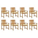 Vidaxl chaises de jardin avec coussins 8 pcs bois d'acacia solide