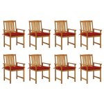 Vidaxl chaises de jardin avec coussins 8 pcs bois d'acacia solide