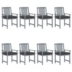 Vidaxl chaises de jardin avec coussins 8 pcs bois d'acacia solide gris Vidaxl chaises de jardin avec coussins 8 pcs bois d'acacia solide gris