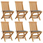 Vidaxl chaises de jardin avec coussins gris 6 pcs bois de teck massif