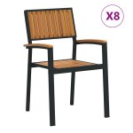 Vidaxl chaises de jardin empilables 8 pcs acier noir et bois d'acacia massif