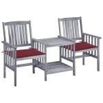 Vidaxl chaises de jardin avec table a th et coussins acacia solide