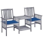 Vidaxl chaises de jardin avec table a th� et coussins acacia solide