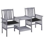 Vidaxl chaises de jardin avec table a th et coussins acacia solide