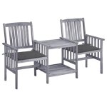 Vidaxl chaises de jardin avec table a th� et coussins acacia solide