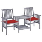 Vidaxl chaises de jardin avec table a th� et coussins acacia solide