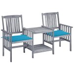 Vidaxl chaises de jardin avec table a th et coussins acacia solide