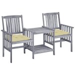 Vidaxl chaises de jardin avec table a th et coussins acacia solide