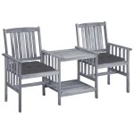 Vidaxl chaises de jardin avec table a th et coussins acacia solide