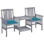 Vidaxl chaises de jardin avec table a th et coussins acacia solide