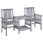 Vidaxl chaises de jardin avec table a th� et coussins acacia solide