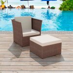 Vidaxl chaise de jardin avec tabouret marron résine tressée Vidaxl chaise de jardin avec tabouret marron résine tressée