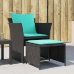 Vidaxl chaise de jardin avec tabouret noir r�sine tress�e