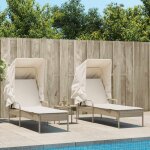 Vidaxl chaises longues lot de 2 avec auvents et table beige poly rotin