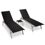 Vidaxl chaises longues 2 pcs avec table acier et textilne noir