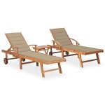 Vidaxl chaises longues 2 pcs avec table et coussin bois de teck solide Vidaxl chaises longues 2 pcs avec table et coussin bois de teck solide