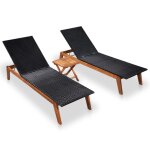 Vidaxl chaises longues 2 pcs et table rsine tresse et bois d'acacia